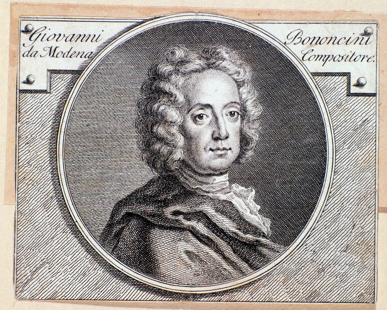 Italian barokkisäveltäjän ja -sellistin Giovanni Battista Bononcinin muotokuva (kaiverrus 1700-luku) tekijältä Anonymous Anonymous