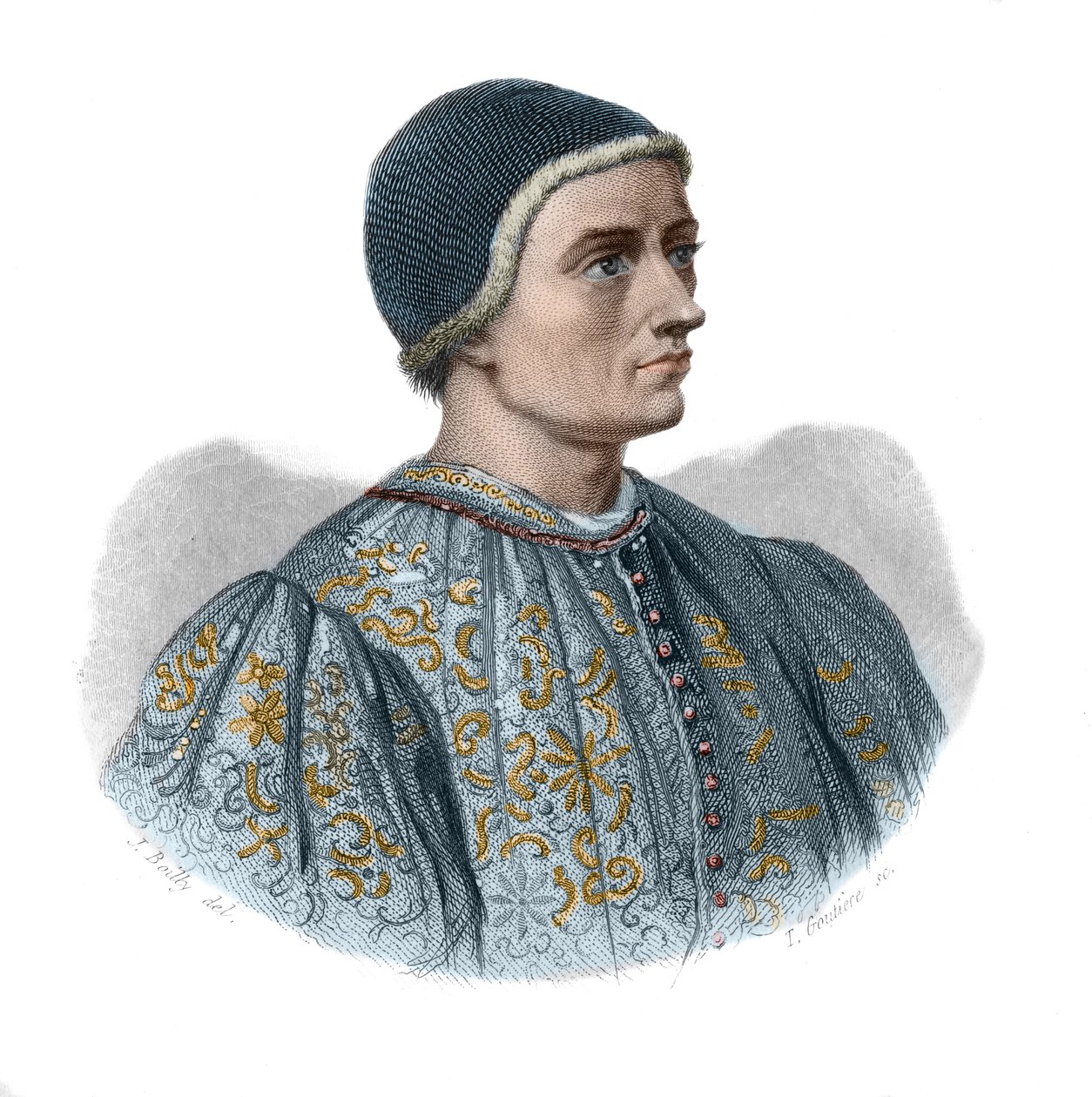 Kuningas Kaarle VII:n ja ranskalaisen liikemiehen rahastonhoitajan Jacques Coeurin (1395-1456) muotokuva "Hyödyllisten miesten muotokuvia ja historiaa: kaikkien maiden ja olosuhteiden miehet ja naiset, jotka saivat oikeuden miesten tunnustukseen" julkaisi tekijältä Anonymous Anonymous