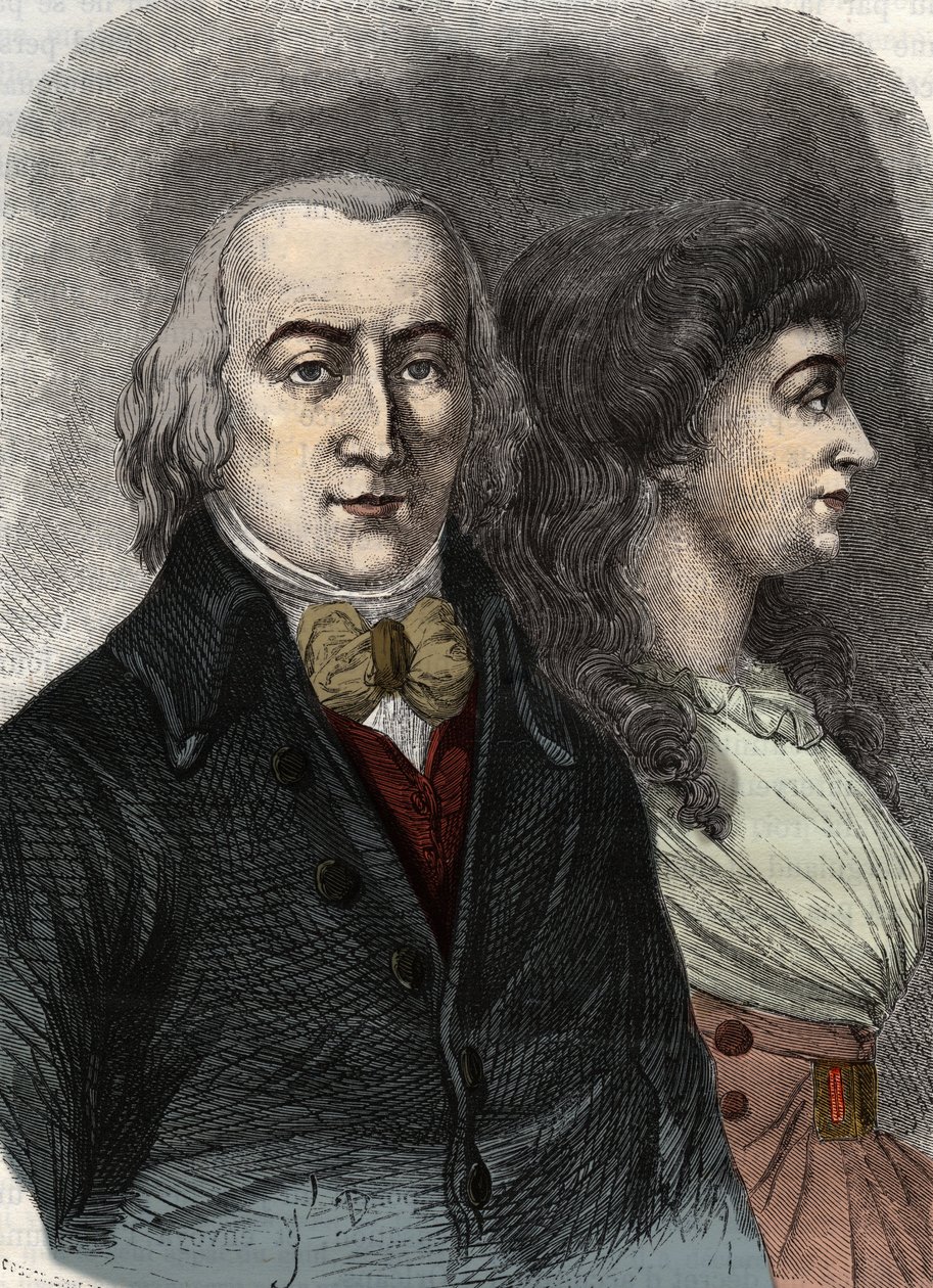 Muotokuva Jean Marie Rolandista, varakreivi de la Platierista (1734-1793) Manon Rolandin tai Jeanne Marien tai Manon Phliponin (rouva Roland) (rouva Roland) kanssa. tekijältä Anonymous Anonymous