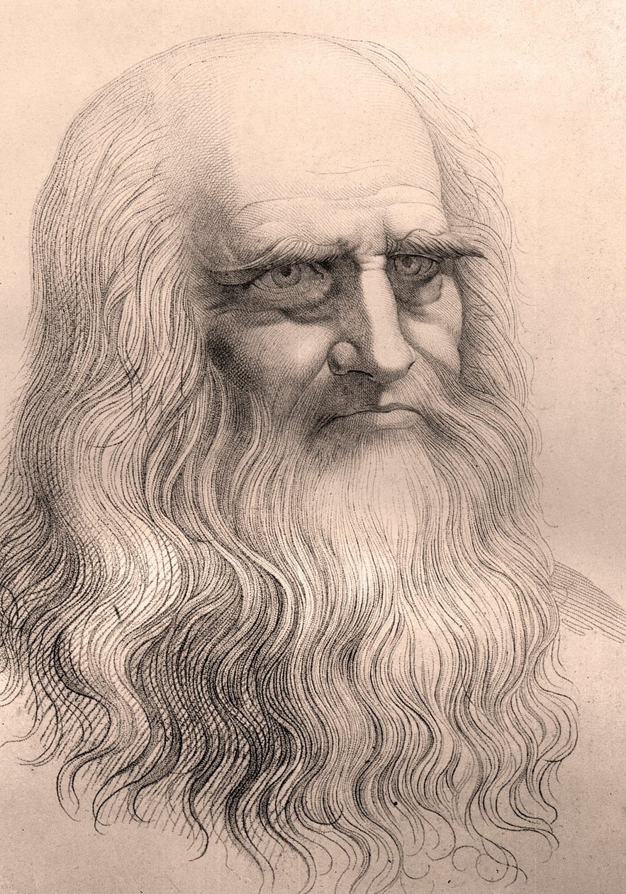 Leonardo Da Vincin (Leonard de Vinci) (1452 - 1519) muotokuva hänen omakuvastaan. tekijältä Anonymous Anonymous