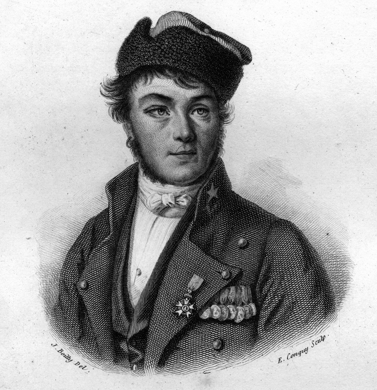 Muotokuva Louis Brunen (1807-1843) pelastajasta Rouenista Societe Montyon et Franklin julkaisemassa ja levittämässä "Hyödyllisten miesten muotokuvia ja historiaa: kaikkien maiden ja olosuhteiden miehet ja naiset, jotka saivat oikeuden miesten tunnustukseen tekijältä Anonymous Anonymous