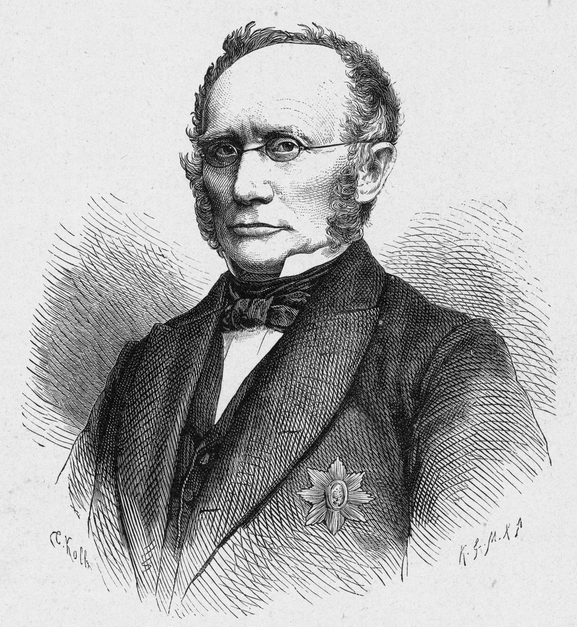 Ludwig Windthorstin (1812-1891), saksalaisen katolisen poliitikon muotokuva. Louis-Eugene (Louis Eugene) Louvetin kaiverrus "Katoliset lähetystyöt XIX-luvulla". yksityinen kokoelma. tekijältä Anonymous Anonymous