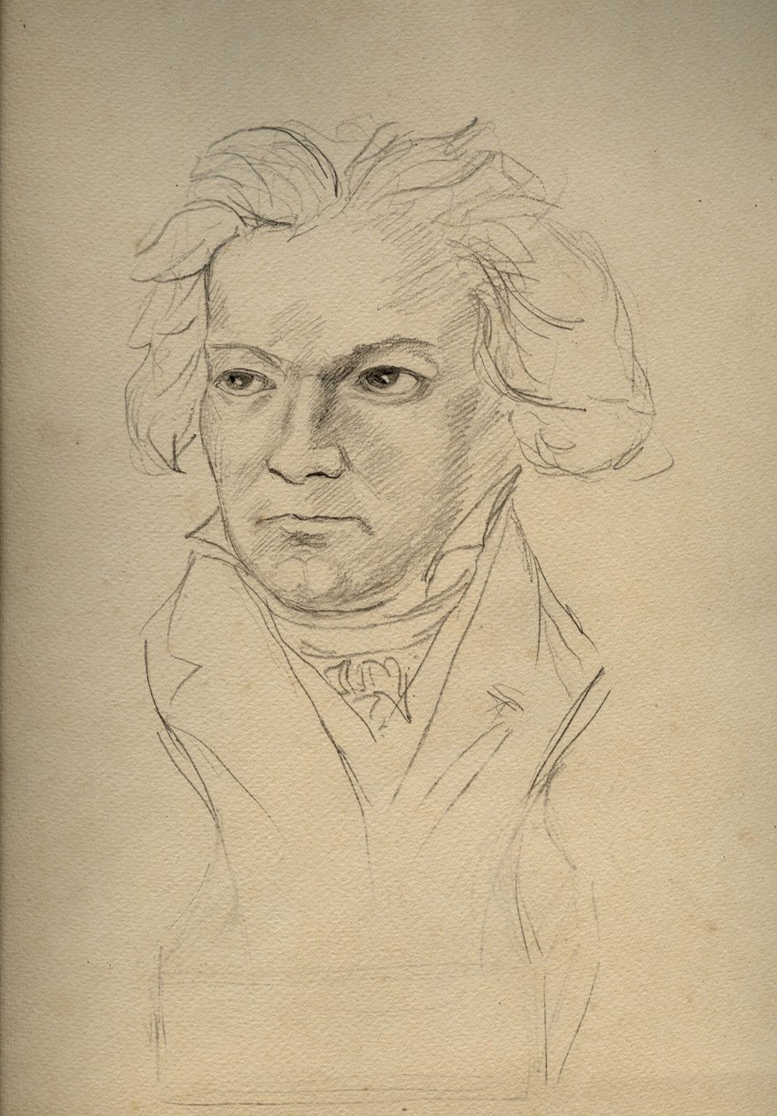 Ludwig van Beethovenin (1770-1827) muotokuva saksalaisesta säveltäjästä - anonyymi piirros 1900-luvun alusta - Yksityiskokoelma - tekijältä Anonymous Anonymous