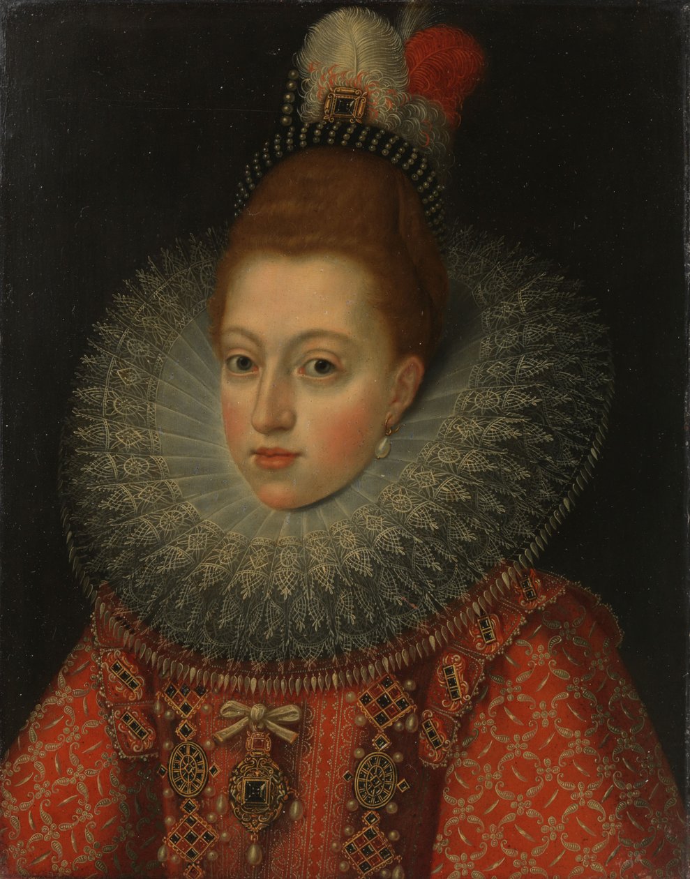 Itävallan Margaretan (1584-1611) muotokuva Espanjan kuningattaresta, n. 1600 (öljy kuparille) tekijältä Anonymous Anonymous