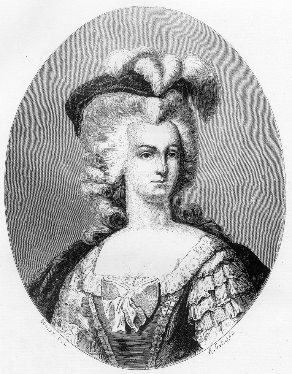 Muotokuva Marie Antoinettesta (1755-1793), Ranskan kuningatar - Kaiverrus vuodelta 1863 Dupray de La Maherien teokseen "Le Livre Rouge - Histoire De L