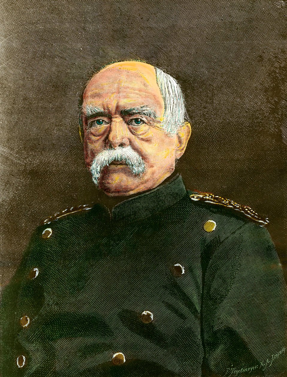 Preussin liittokanslerin Otto Von Bismarckin (1815-1898) muotokuva. Kaiverrus 1800-luvulta Yksityinen kokoelma tekijältä Anonymous Anonymous