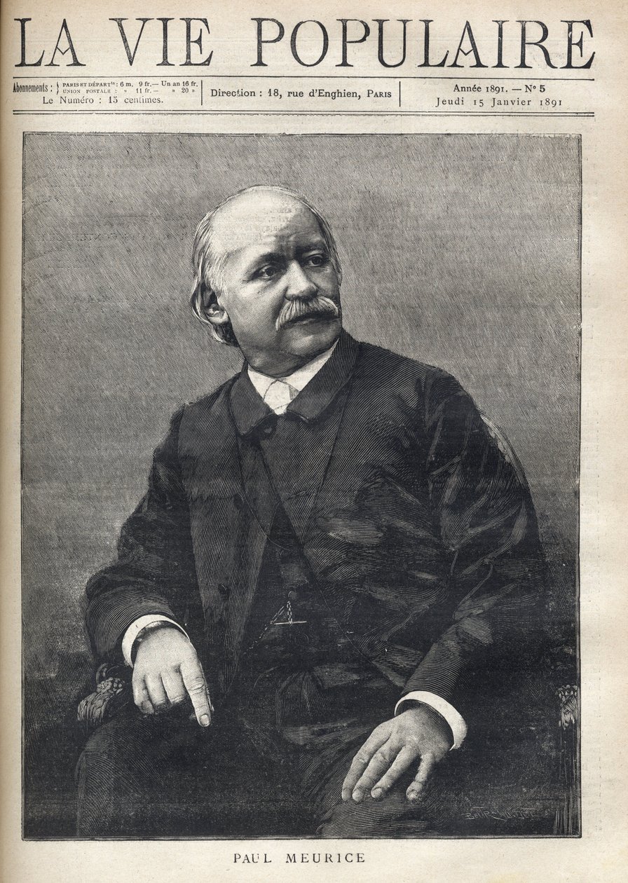 Ranskalaisen kirjailijan Paul Meuricen (1818-1905) muotokuva. Kaiverrus "suositussa elämässä" tekijältä Anonymous Anonymous