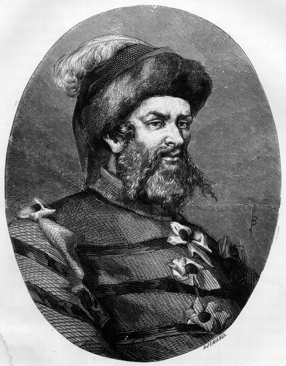 Philippe Guilleryn (Guillerin) (1566-1608) muotokuva ranskalaisesta ryöstöstä - Leon Baillyn kaiverrus vuodelta 1863 Dupray de La Maherien teokseen "" Le Livre Rouge - Histoire De L