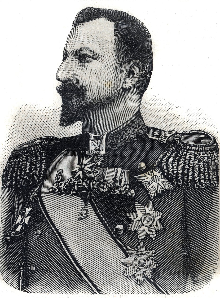 Bulgarian prinssi Ferdinand I:n (1861-1948) muotokuva. Kaiverrus "" Le Peute Parisien"" tekijältä Anonymous Anonymous