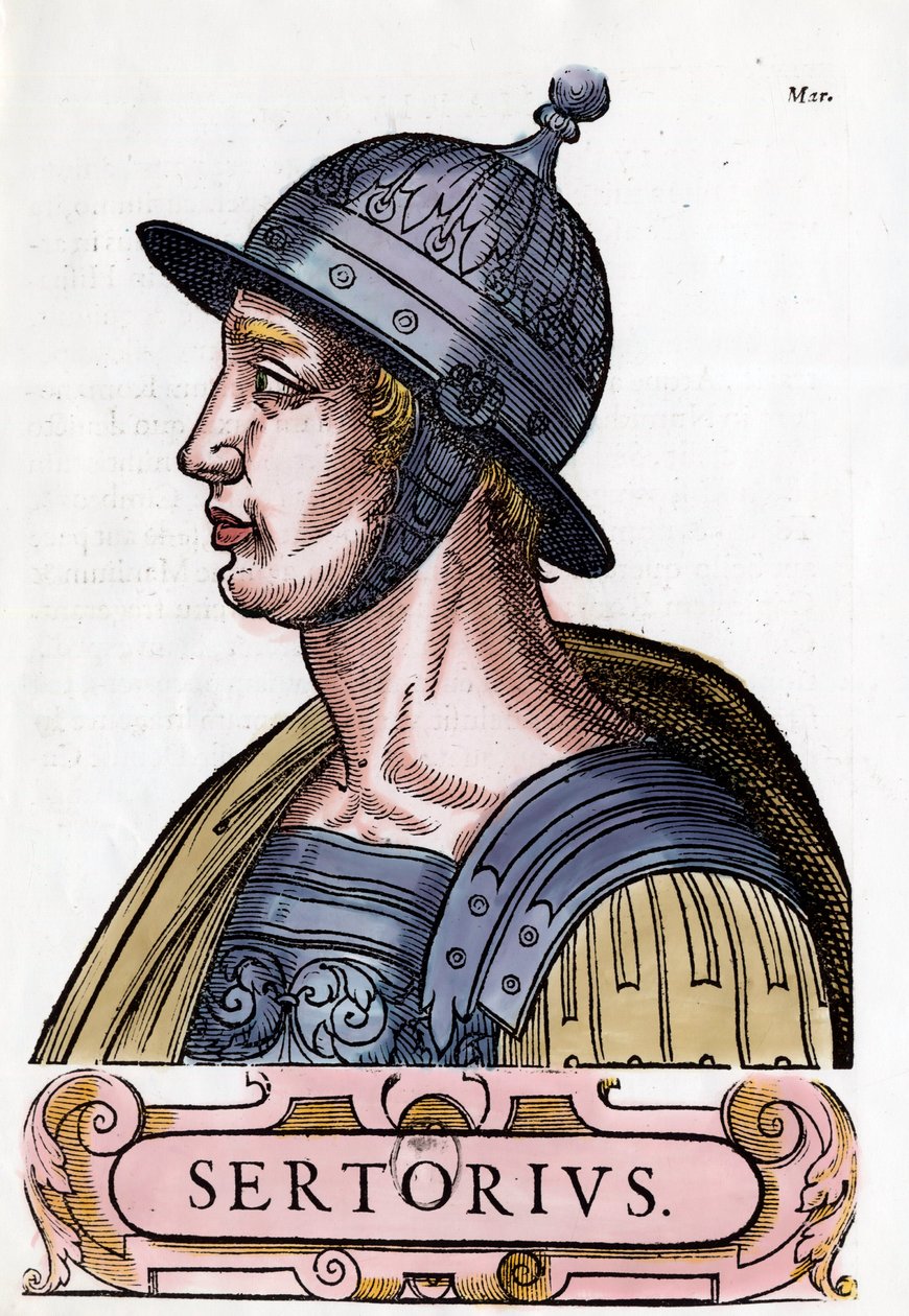 Rooman kenraalin Quintus Sertoriuksen (123-72 eKr.) muotokuva. Kaiverrus. Yksityinen kokoelma. tekijältä Anonymous Anonymous