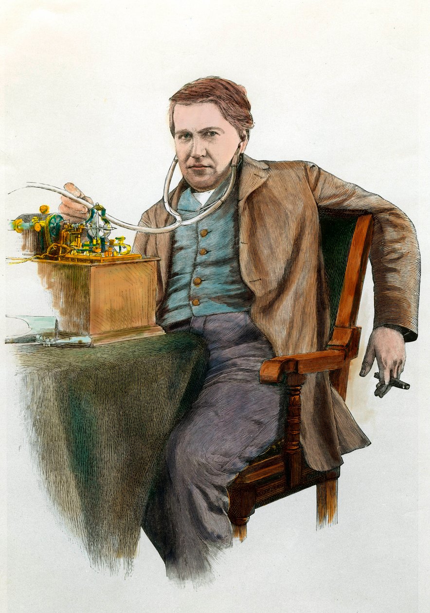 Thomas Edisonin (1847-1931), yhdysvaltalaisen fyysikon muotokuva. Kaiverrus noin 1900. Yksityinen kokoelma tekijältä Anonymous Anonymous