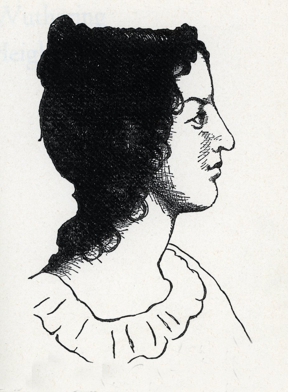 Brittiläisen kirjailijan Emily Bronten (1818-1848) muotokuva (kaiverrus Les Hauts de Hurleventistä) tekijältä Anonymous Anonymous