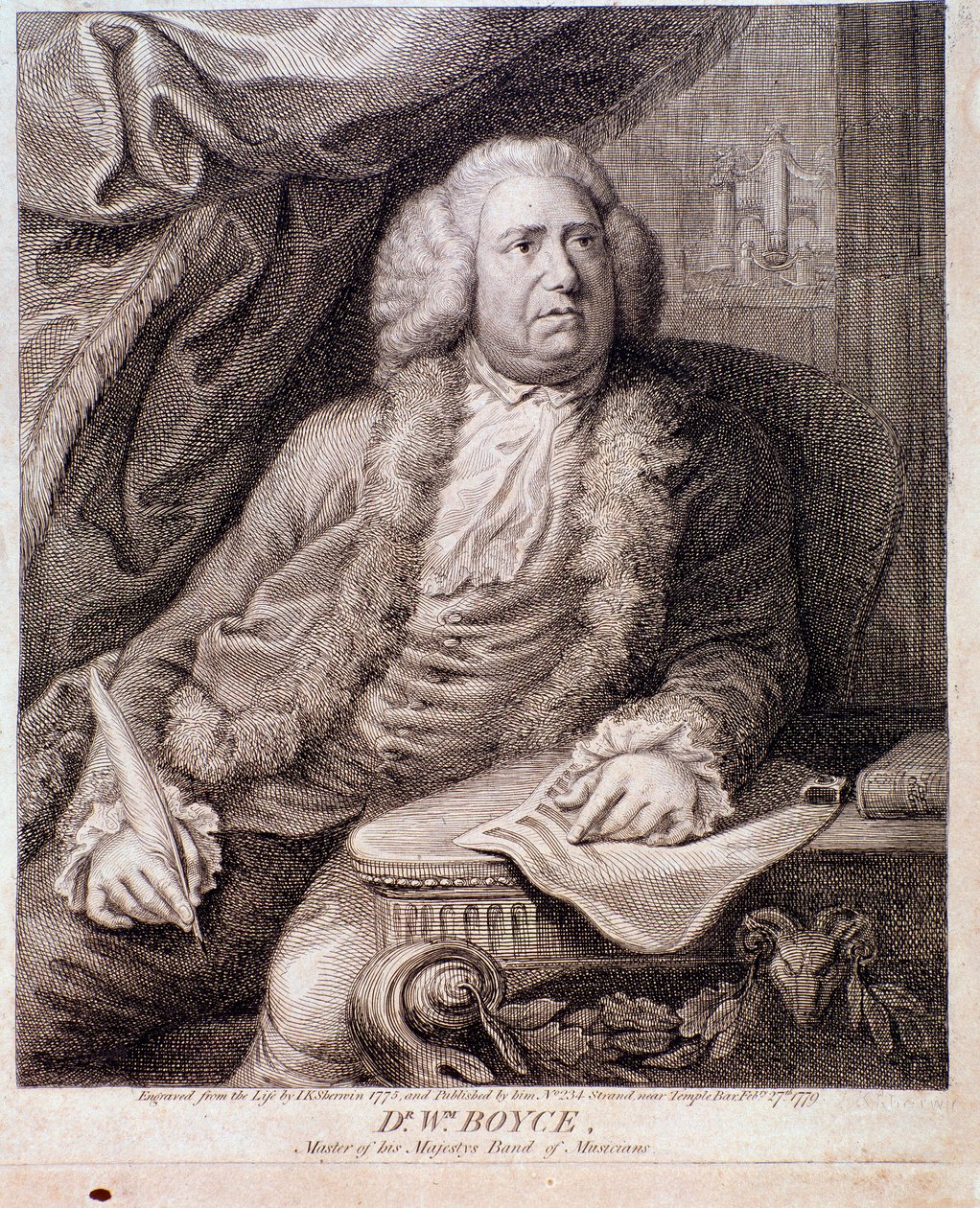 Englannin säveltäjä William Boycen muotokuva (kaiverrus. 1700-luku) tekijältä Anonymous Anonymous