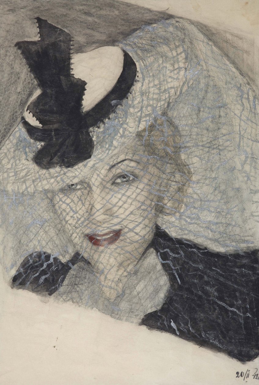Näyttelijä Lyubov Orlovan muotokuva - Lioubov Petrovna Orlova (1902-1975) - Nimetön. Vesiväri, guassi, valkoinen väri, muste paperille tekijältä Anonymous Anonymous