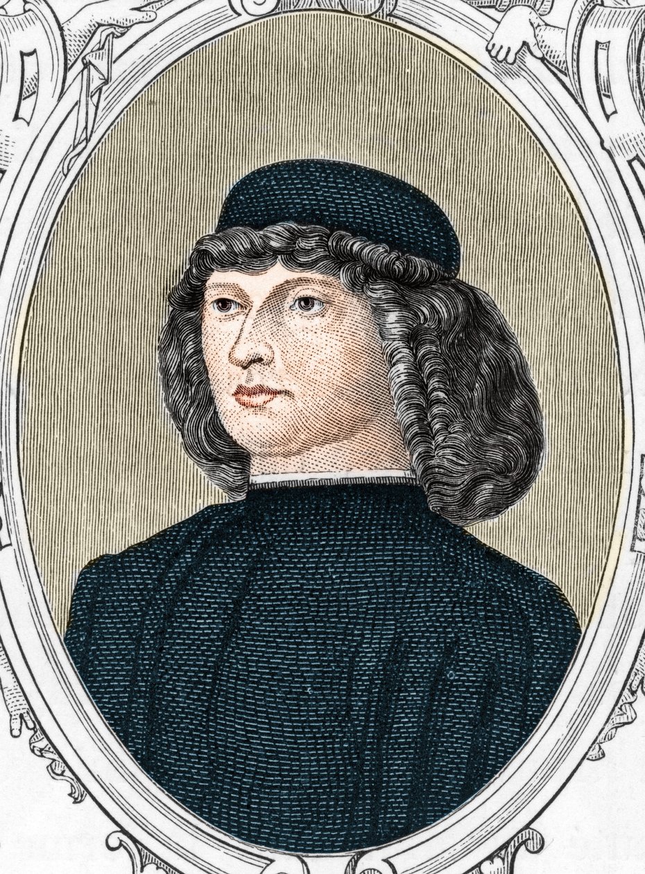 Muotokuva italialaisesta taidemaalari Giovanni Bellini sanoi il Giambellino (1425/1433-1516), kaiverrus vuodelta 1859 "" gallerioissa "Eurooppa - Italia" Armandaud. Yksityinen kokoelma. tekijältä Anonymous Anonymous