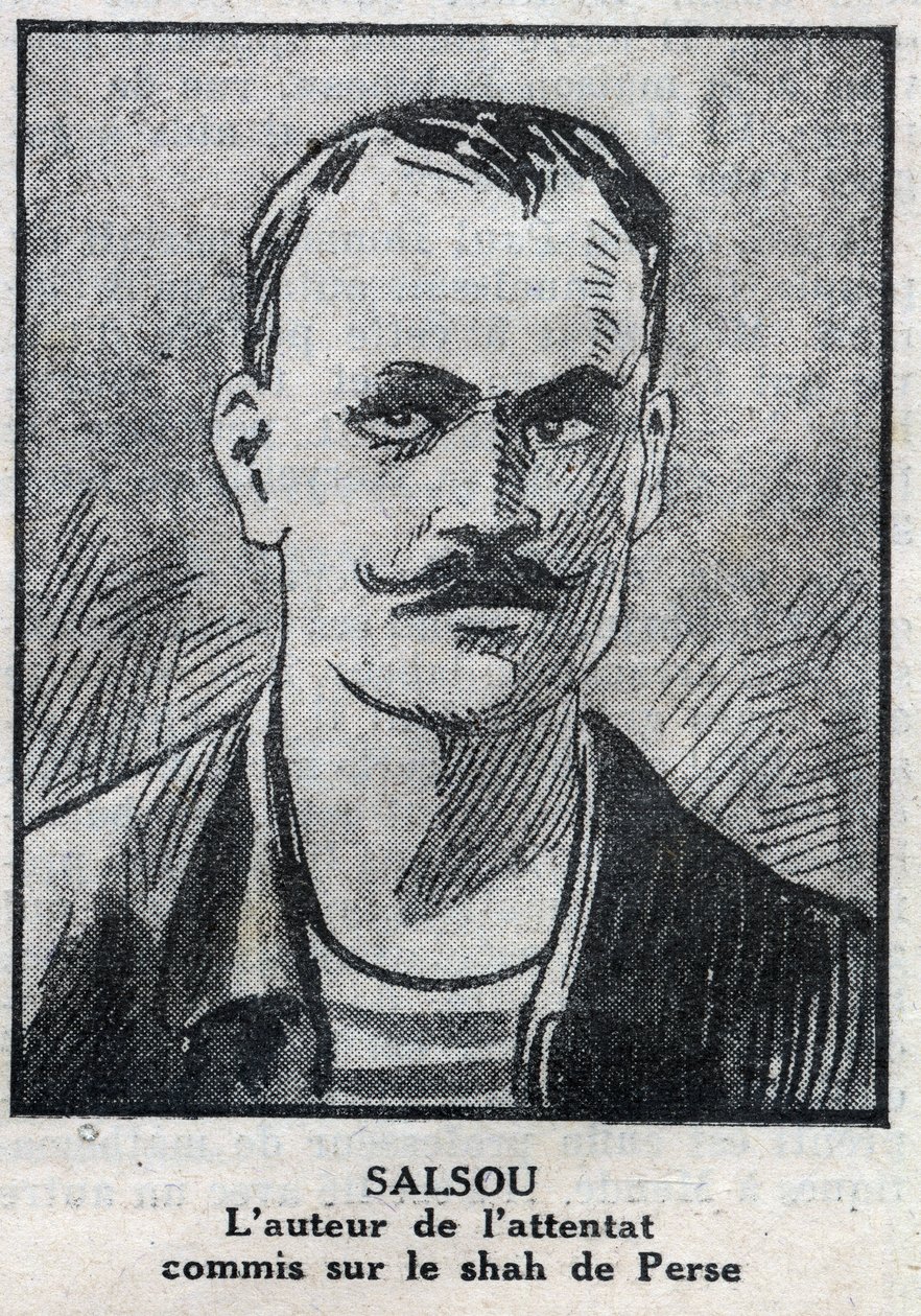 Muotokuva anarkisti Francois Salsousta, joka teki hyökkäyksen Persian shaahia Muzaffar ad Din (Muzaffar ad Din) vastaan Pariisissa 2. elokuuta tekijältä Anonymous Anonymous