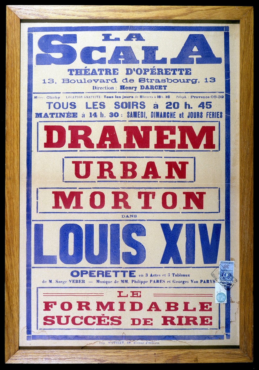 Julisteet operetille "Louis XIV" La Scalassa tekijältä Anonymous Anonymous