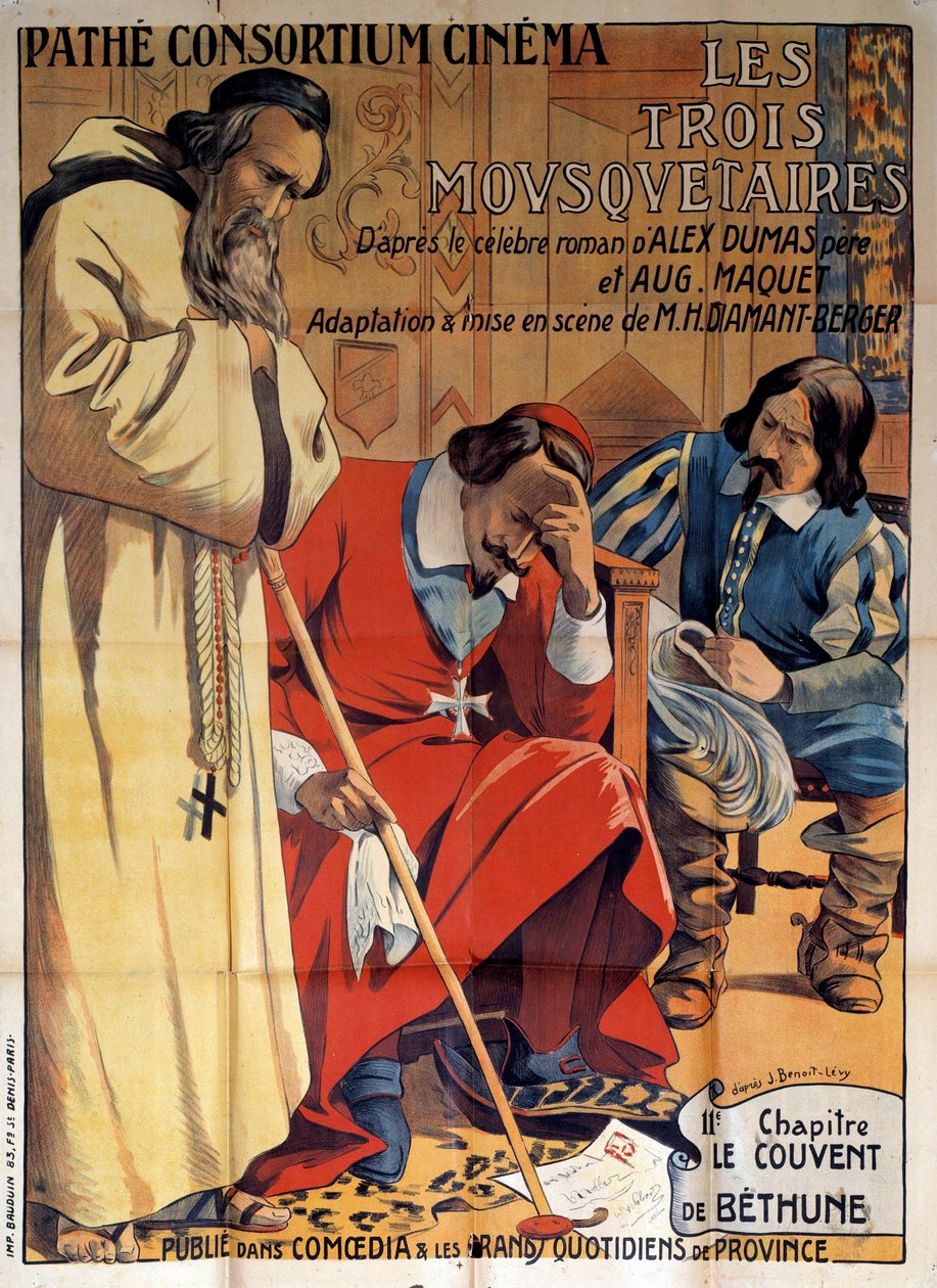 Juliste näytelmästä "Bethunen luostari" muokattuna Alexandre Dumasin luvusta "Kolme muskettisoturia" vuodelta 1920 Pathe Consortium Cinemassa, yksityiskokoelma - Pathe Constrtium Cineman näytelmän juliste "" Bethunen luostari" ” mukautettu fr tekijältä Anonymous Anonymous
