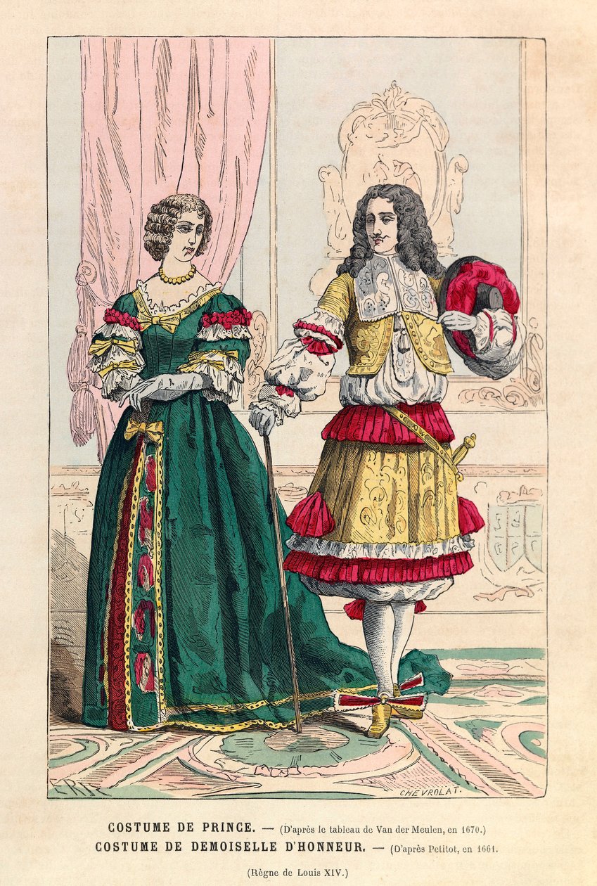 Prinssin puku ja morsiusneitoasu Louis XIV:n (1638-1715) aikana - yksityinen kokoelma tekijältä Anonymous Anonymous