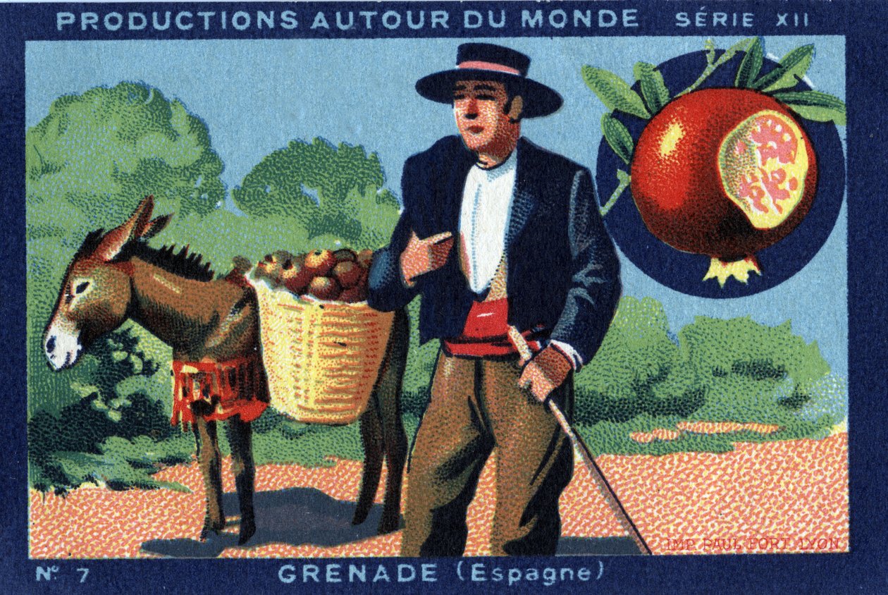 Tuotanto ympäri maailmaa: Granada Espanjassa. Kromolitografia vuodelta 1933 "" Joseph-Milliat Albumissa"" tekijältä Anonymous Anonymous