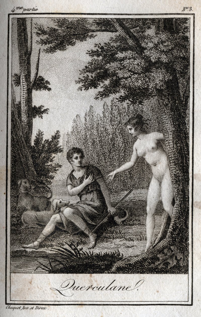 QUERCULANES, nymfit, kanavasuojat. Kaiverrus vuodelta 1819 Charles Albert Demoustier