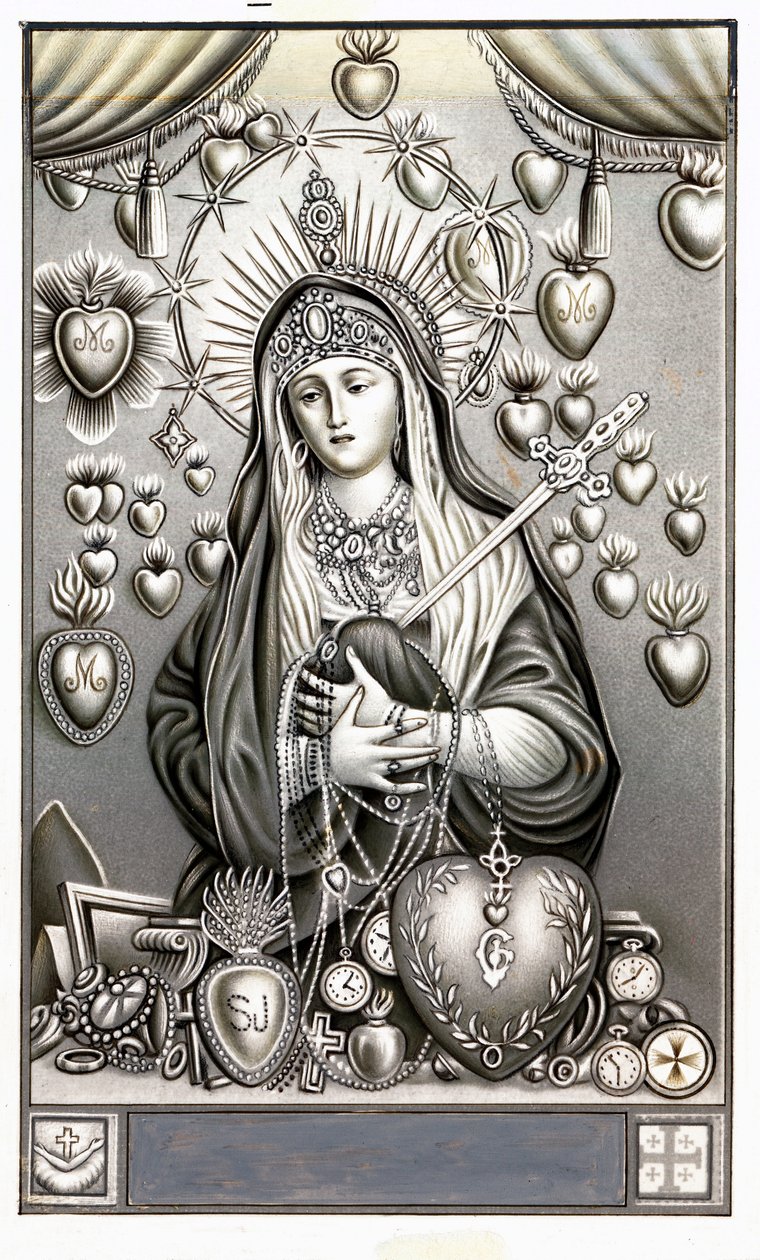 Esitys kivun neitsyestä, mater dolorosa hurskas kuva. 1900-luvun yksityiskokoelman debyytti tekijältä Anonymous Anonymous