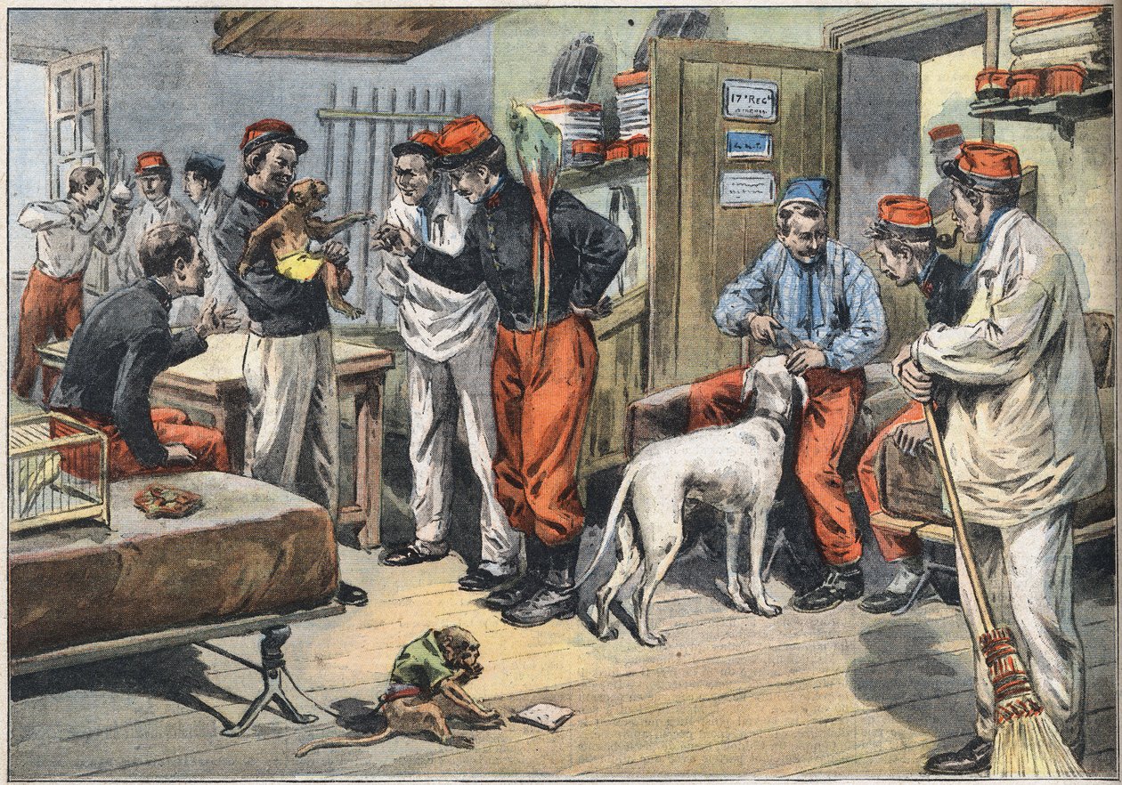 Tunisiaan lähetetyt Ranskan armeijan sotilaat palaavat Afrikasta. Kaiverrus sanomalehdestä "" Le Petité Parisien", 7.6.1908. Yksityinen kokoelma. tekijältä Anonymous Anonymous