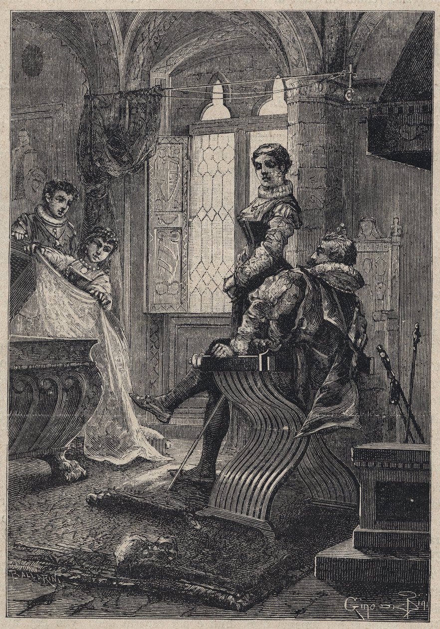 Rodrigo Borgia (Borja) lastensa ympäröimänä ((John tai Juan tai Cesar, Lucrece) talossa Vannozza Cattanei - Rodrigo Borgia ympäröi lastensa kanssa Vannozza Cattaneissa (1442-1518) rakastajattaressa - kaiverrus "Lucrezia Borgiasta" Oscar Pio - tekijältä Anonymous Anonymous