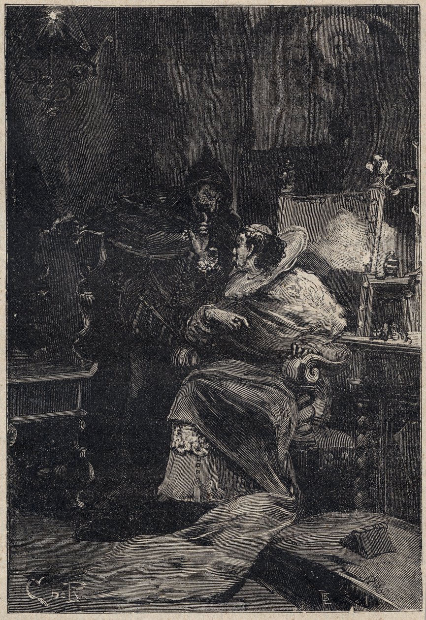 Rodrigo Borgia ja Ascanio Maria Sforza Visconti (1455-1505) - kaiverrus Oscar Pion teoksesta "Lucrezia Borgia" - 1883 tekijältä Anonymous Anonymous