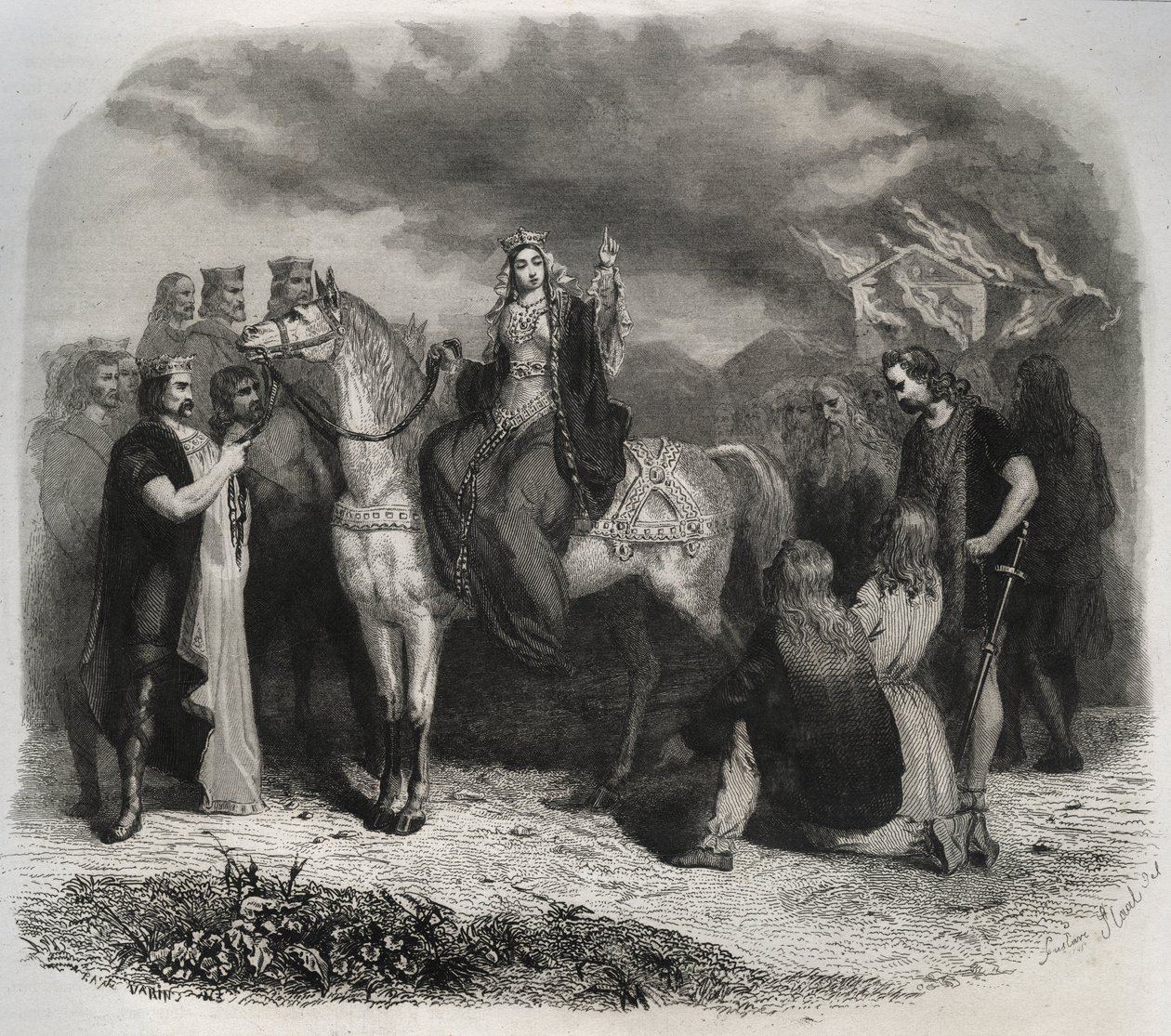 Saint Radegonde (Radegonde de Poitiers, 519-587) poltti Paian temppelin ja käänsi gallialaiset kristilliseen uskontoon. Kaiverrus vuodelta 1846 kirjassa "Pyhien elämää". Yksityinen kokoelma. tekijältä Anonymous Anonymous