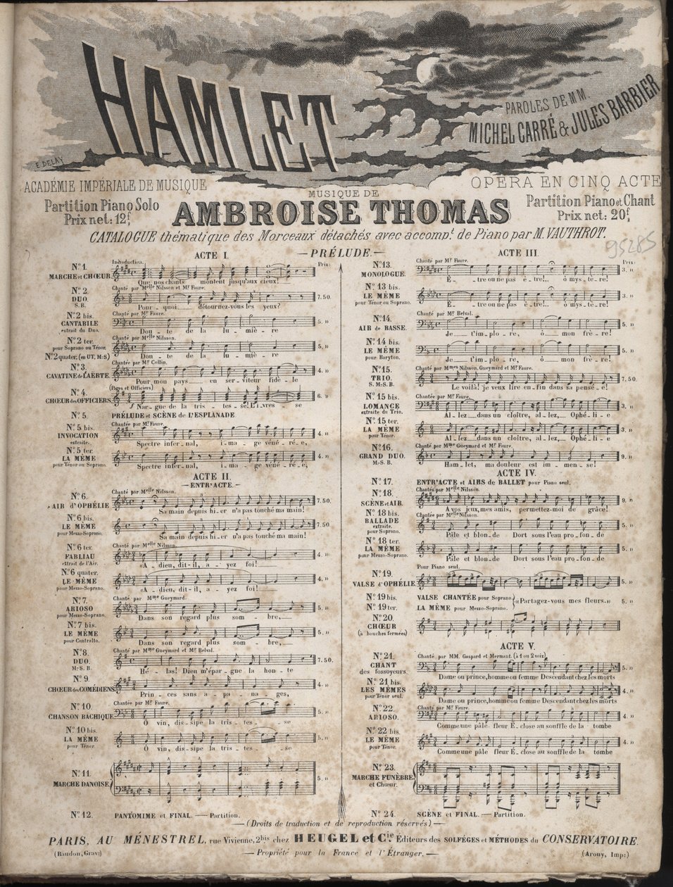 Ambroise Thomasin oopperan "" HAMLET" -soittaja viidessä näytöksessä Jules Barbierin ja Michel CarreCollectionin libretolla. tekijältä Anonymous Anonymous