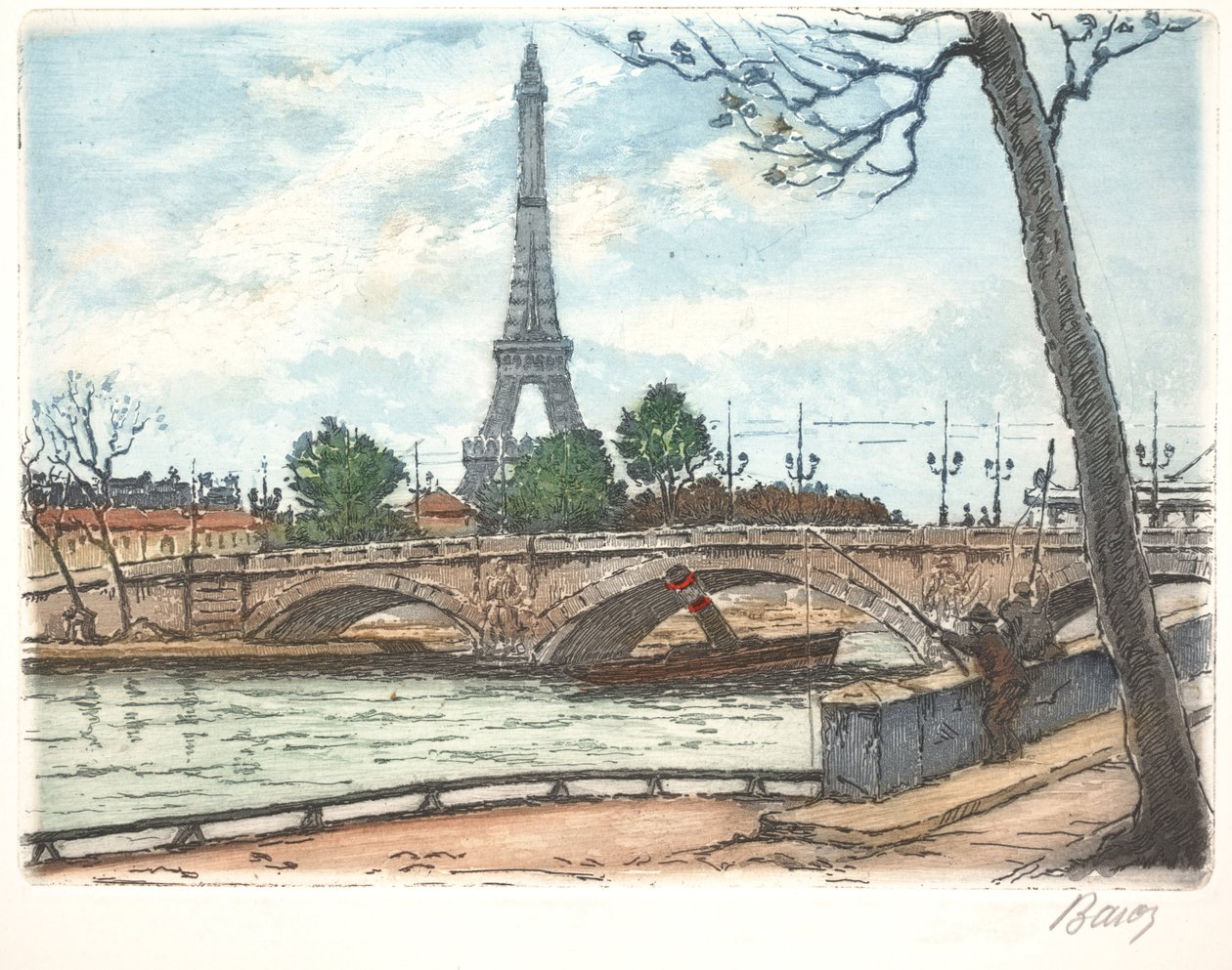 Seine ja Eiffel-torni (etsaus) tekijältä Anonymous Anonymous
