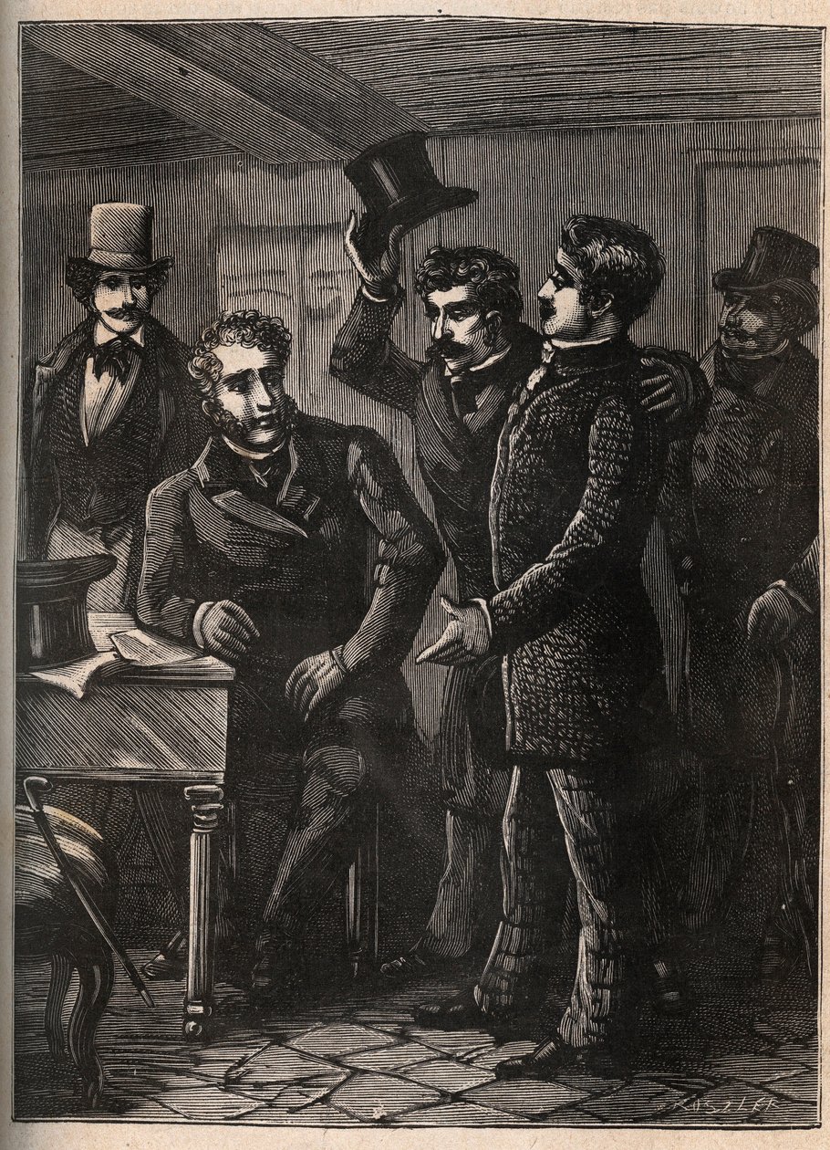 Eugene-Francois (Eugene Francois) Vidocq pidätti kersantti Charles Goubinin (1798-1822) - kaiverrus Jules Beaujointin kirjaan "La Rochelle neljä kersanttia grand rect historique et dramatique" - noin 1900 tekijältä Anonymous Anonymous