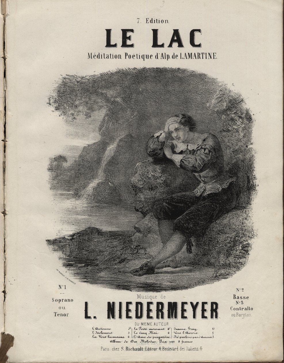 Nuotit kappaleille "" Le Lac "" Meditation Poetique, kirjoittanut Alphonse de Lamartine, kirjoittanut Abraham, Louis Niedermeyerin yksityinen kokoelma. tekijältä Anonymous Anonymous