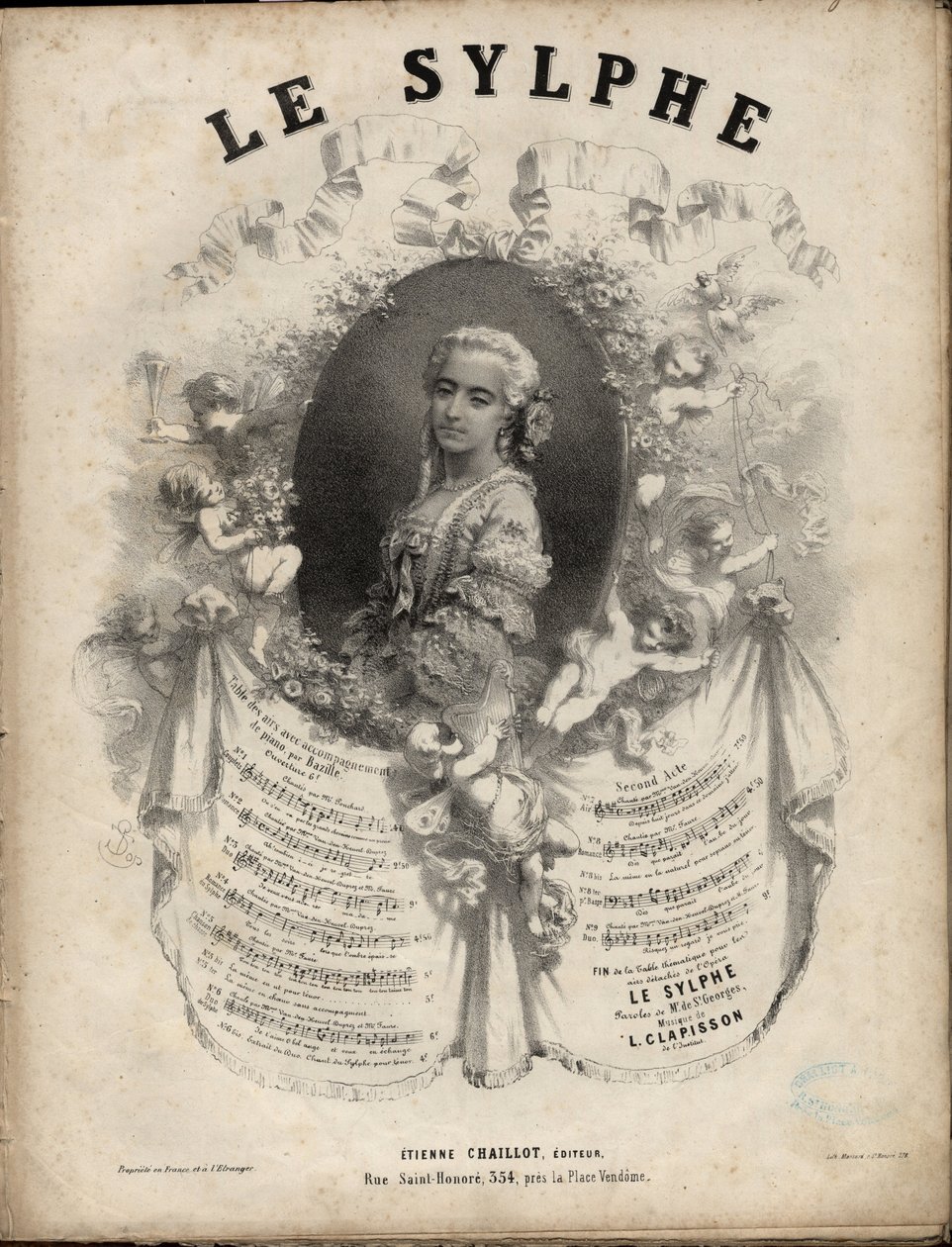 Nuotit "" Le Sylphe" -oopperasarjaan 2 näytöksessä, sanat M. de Saint-Georges, musiikki M. Louis Clapisson 1808-1866 Yksityinen kokoelma. tekijältä Anonymous Anonymous