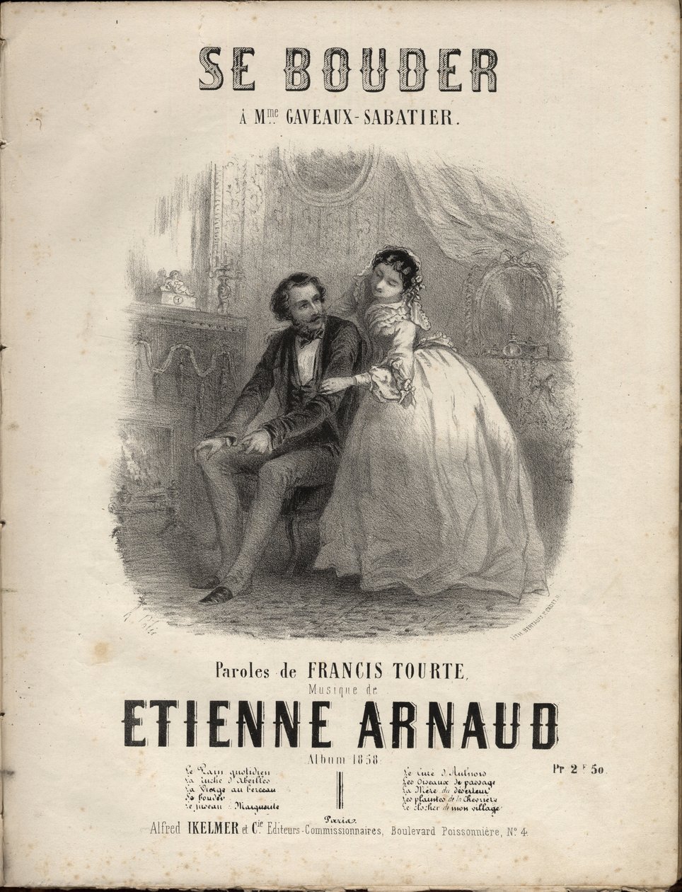 Nuotit "" Se bouder" - sanoituksiin francis tourte, musiikin kirjoittanut Etienne Arnaud. Yksityinen kokoelma. tekijältä Anonymous Anonymous