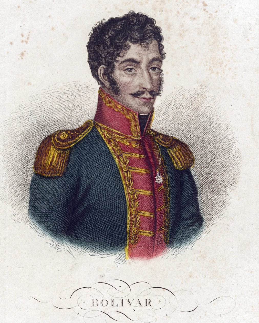 Simon Bolivar (1783-1830) - Nimetön - 1825 - Etsaus, akvarelli - 16,6x12 - Yksityiskokoelma tekijältä Anonymous Anonymous