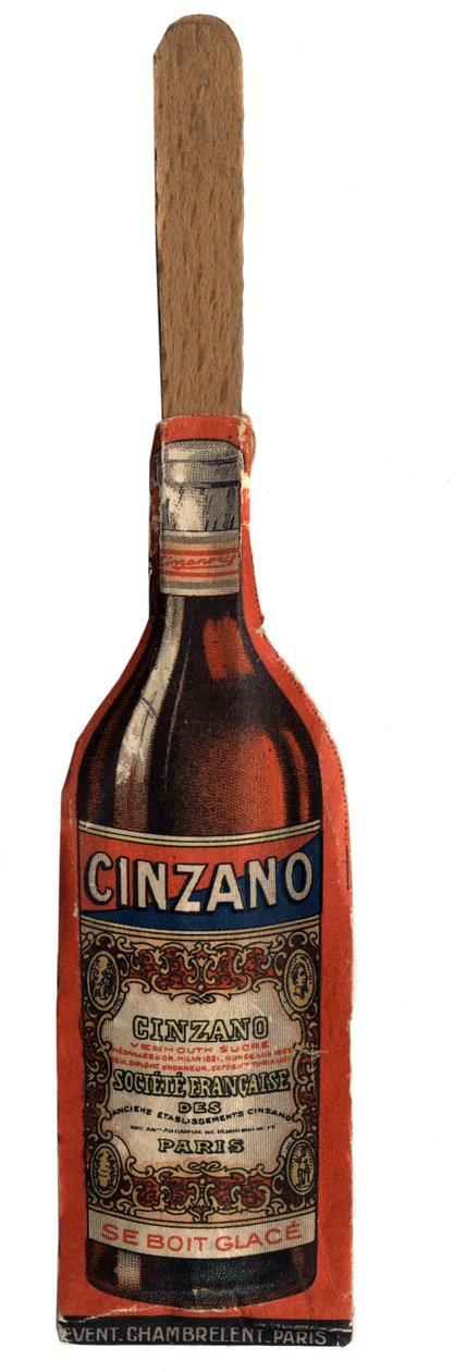 Pieni mainosviuhka, esine on peräisin Vermouth-tuotemerkin Cinzano, italialaisen aperitiiviviinin, markkinoinnista. Debyytti 1900-luvun yksityinen kokoelma tekijältä Anonymous Anonymous