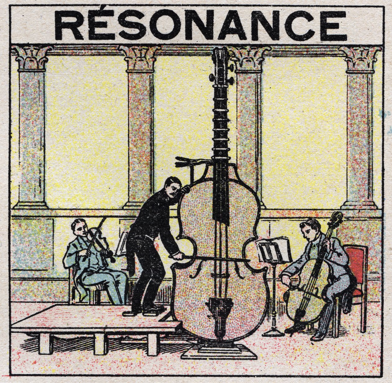 Äänienergia: soittimien rakentamisessa käytetty resonanssi. Anonyymi kuvitus vuodelta 1925. Yksityiskokoelma. tekijältä Anonymous Anonymous