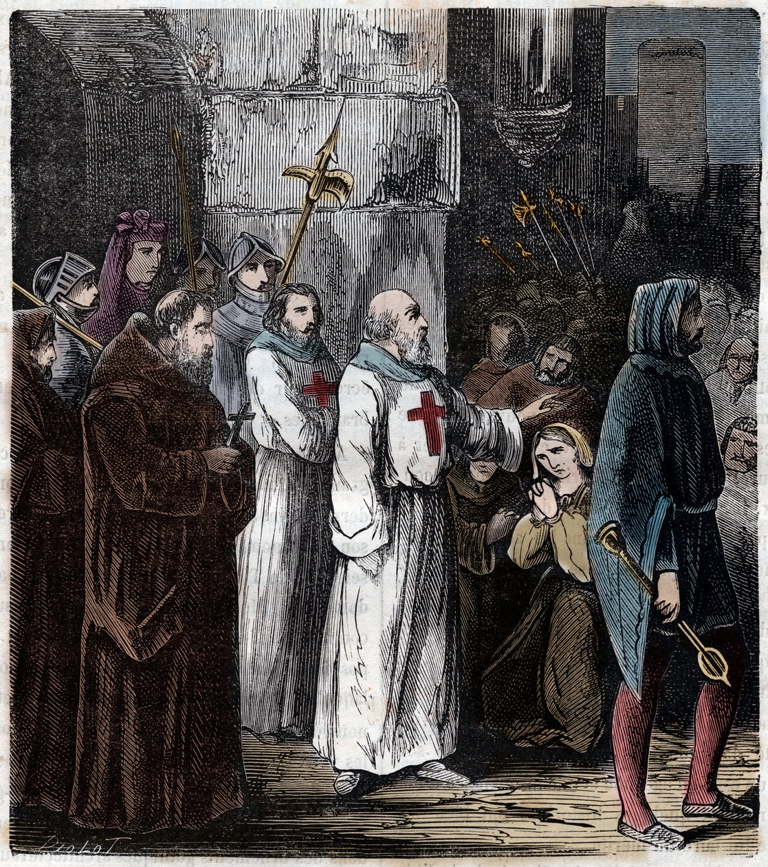 Temppeliherrojen anominen: Kuningas Philip IV dit le bel et teloittaa temppeliritarikunnan suurmestari Jacques de Molay (Molai) ja useita hänen kumppaneitaan harhaoppimisesta ja irstailusta. tekijältä Anonymous Anonymous
