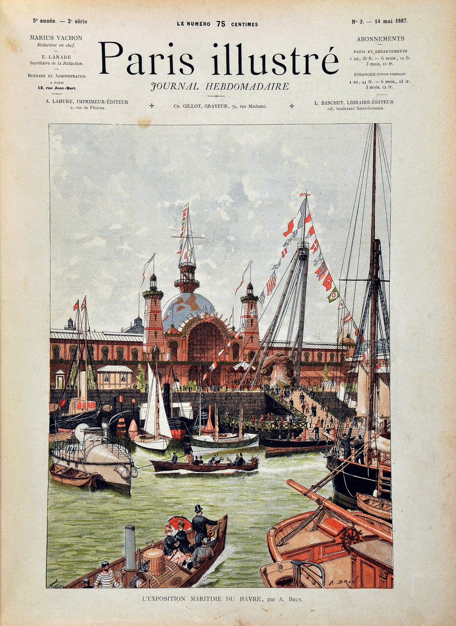 HAVREN KANSAINVÄLINEN MERENÄYTTELY 1887. Kaiverrus vuodelta 1887 “” Paris-Illustrous Journal Weeklyssä””. tekijältä Anonymous Anonymous