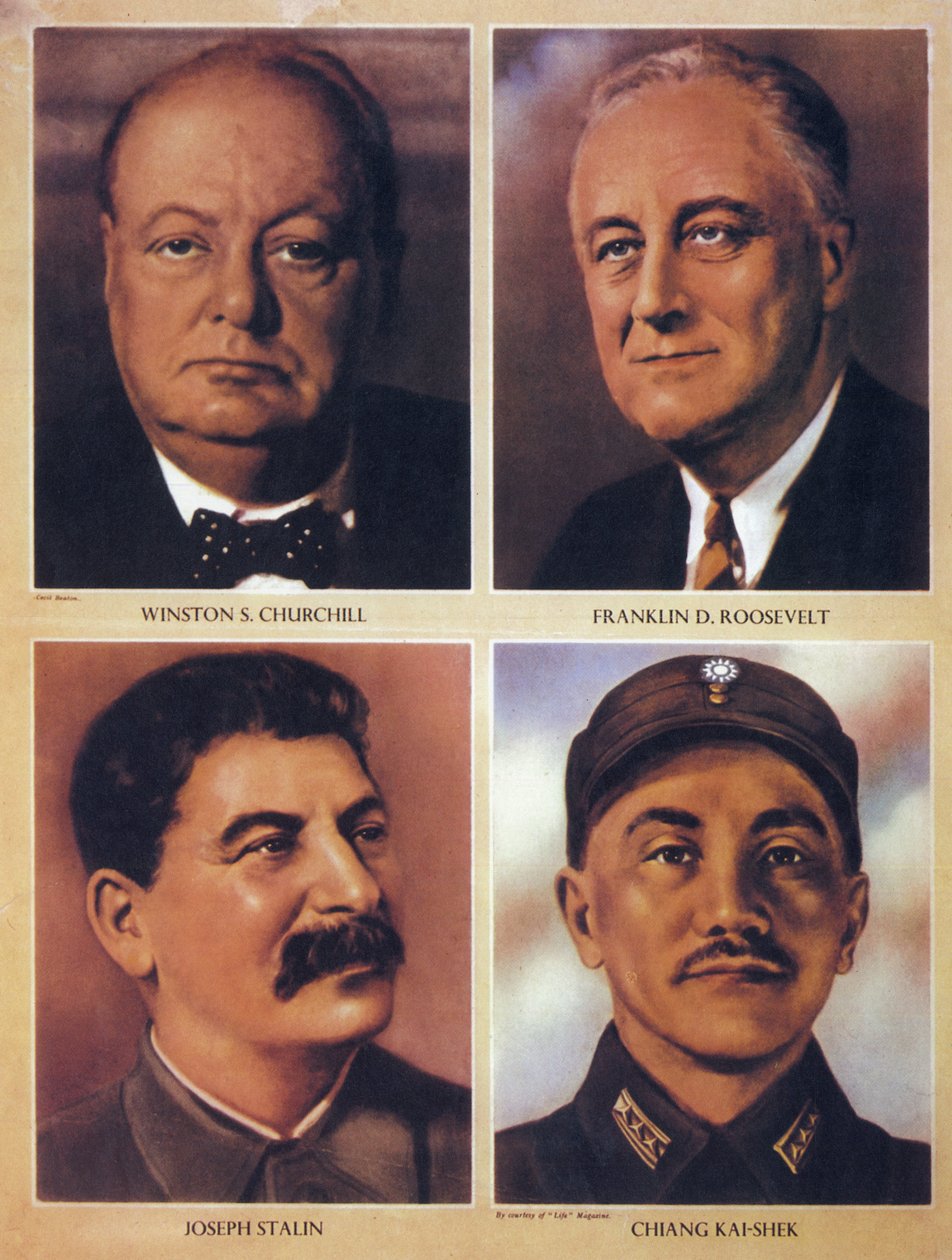 Toisen maailmansodan liittoutuneiden johtajat - Winston Churchill, Franklin Delano Roosevelt, Joseph Stalin ja Chiang Kai Shek - 1943 tekijältä Anonymous Anonymous