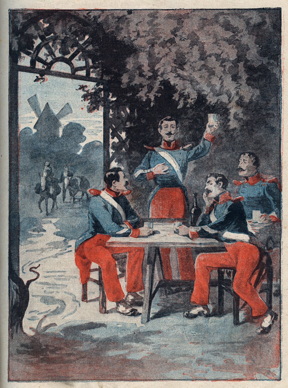 Neljä Sergenttiä (Jean Francois Bories (1795-1822), Jean Joseph Pommier (1796-1822), Marius Claude Raoulx (1797-1822)) ja Charles Goubin (1798-1822) La Rochellesta, joita syytettiin entisöinnin aikana halusta kukistaa monarkia ja giljotiinit vuonna 1822 tekijältä Anonymous Anonymous