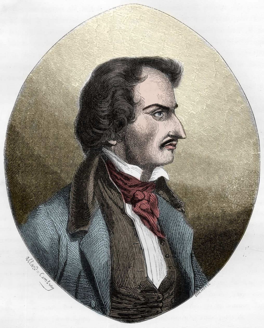 Ranskalainen runoilija ja salamurhaaja, Pierre Francois Lancenaire (Lacenaire) - Pierre Francois Lacenaire (1803-1836), ranskalainen dandy, runoilija, kirjainmies - Kaiverrus vuodelta 1863 Duprayn teoksessa "Le Livre Rouge - Histoire De L