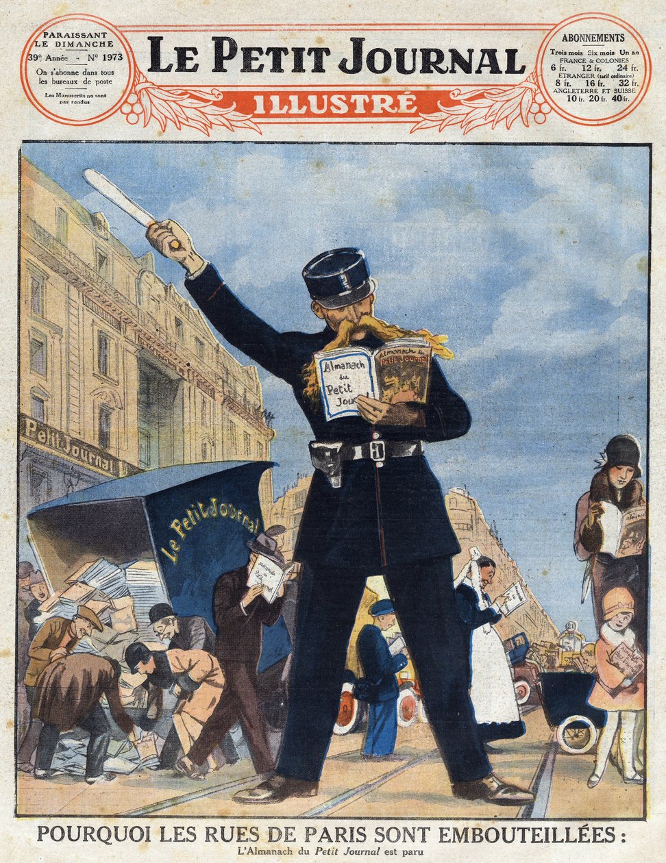 Pariisin väestö käytti hyväkseen jakeluautoa ja poliisin miehitti Almanachia sen sijaan, että he olisivat kiertäneet "Le petit Journal illustré" -lehteä. tekijältä Anonymous Anonymous