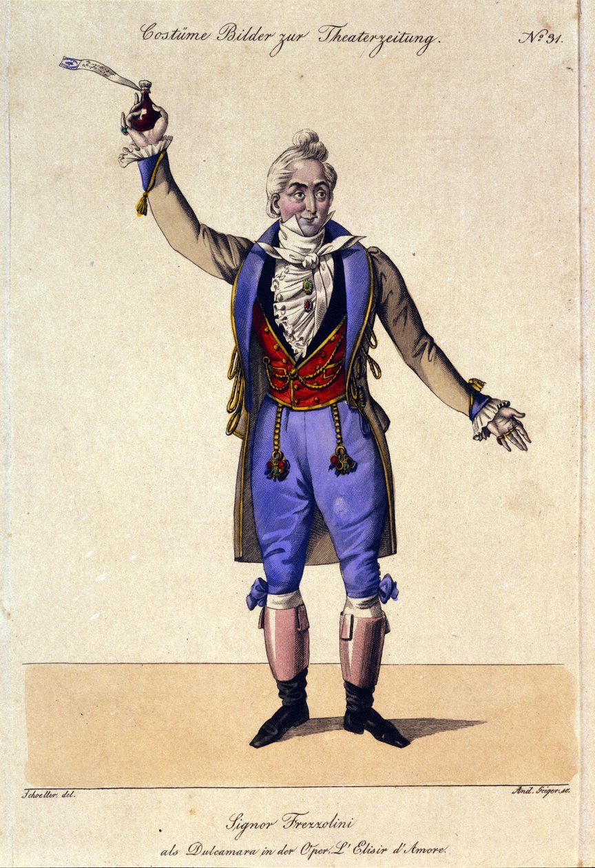 Basso Giuseppe Frezzolini (1789-1861) tulkitsee tohtori Dulcamaraa Gaetano Donizettin (1797-1848) oopperassa "L