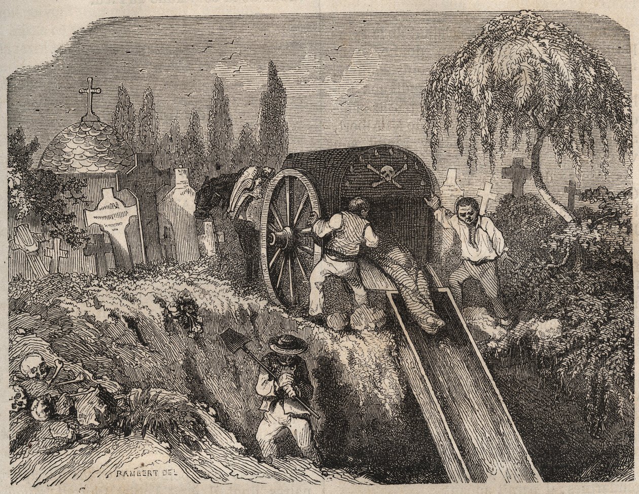 Brest Bagnen hautausmaa 1800-luvulla. Pierre Zacconen (1817-1895) (1817-1895) (Colonia Penale - Penal Colony) kaiverrus kirjaan ”Vangoitujen historia heidän luomisestaan ​​nykypäivään” (1877). Yksityinen kokoelma. tekijältä Anonymous Anonymous