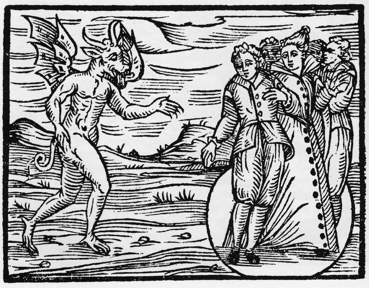 Paholainen velvoittaa ne, jotka saivat hänet näyttäytymään, tekemään sopimuksen hänen kanssaan - "Compendium Maleficarum", käsittelee noitia, heidän pahuuttaan ja heidän lajitteluaan. Francesco Maria Guazzo tai Guaccio tai Guaccius (15?? -16??) 1608 Privat tekijältä Anonymous Anonymous
