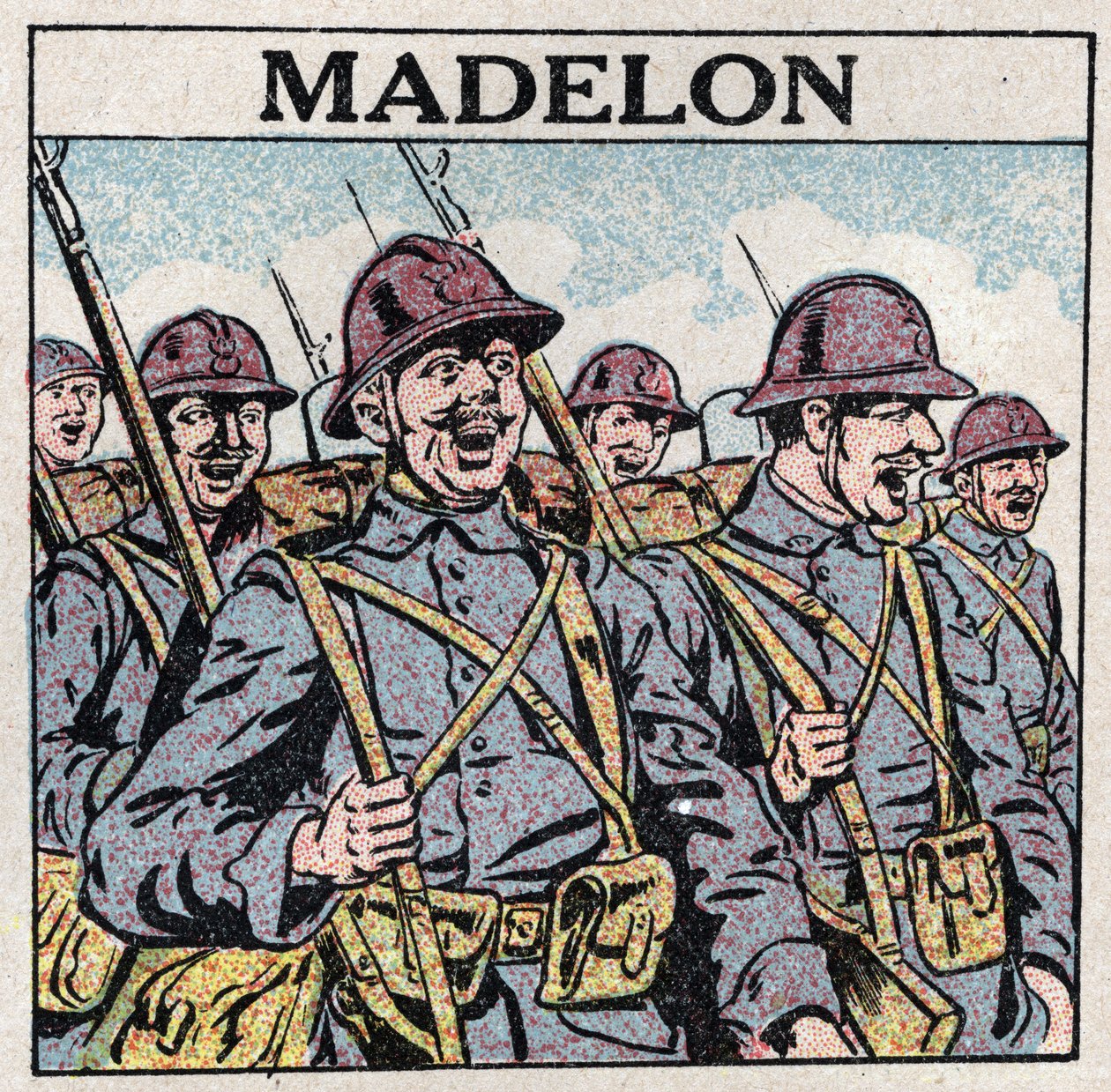 Musiikin vaikutukset: ranskalainen laulu "La Madelon" antaa rohkeutta armeijalle. Anonyymi kuvitus vuodelta 1925. Yksityiskokoelma. tekijältä Anonymous Anonymous
