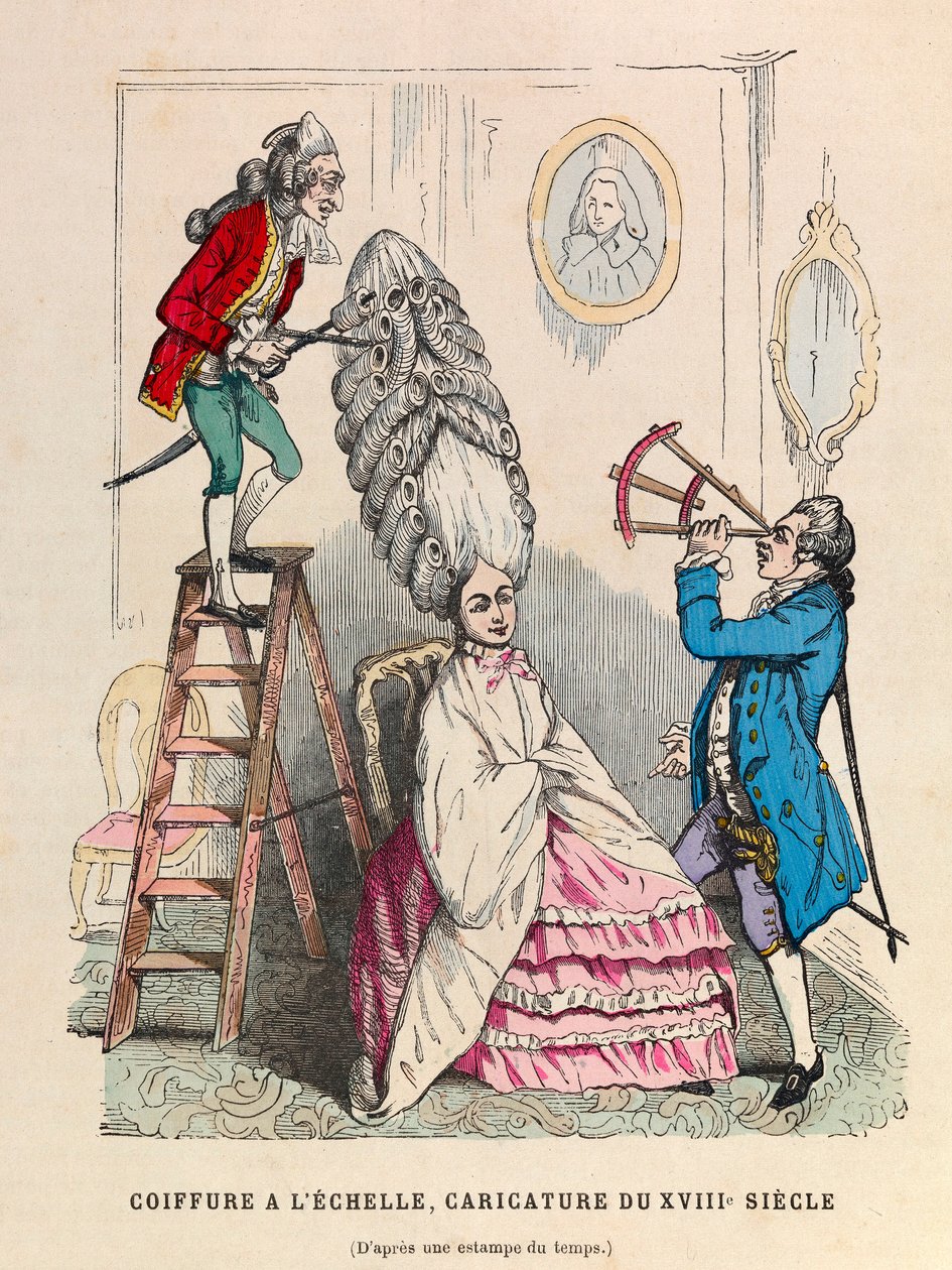 Hiustyyli mittakaavassa, karikatyyri 1700-luvulta - yksityinen kokoelma tekijältä Anonymous Anonymous